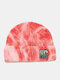 Unisex Core-spun Yarn Knitted Tie-dye Cartoon Pattern Patch Fashion Warmth Beanie Hat - #05