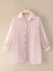 Stripe Print Chiffon Pocket Long Sleeve Lapel Button Down Shirt - Pink