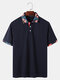 Mens 100% Cotton Floral Print Trim Holiday Short Sleeve Golf Shirts - Navy