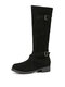 Women Suede Buckle Decor Side Zipper Low Heel Knee Boots - Black