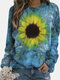 Sunflower Printed Long Sleeve O-neck Sweatshirt For Women - Blue
