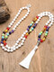Vintage Tree Of Life Tassel Pendant Colorful Handmade Beaded Alloy Natural Semi-precious Stones Long Necklace - #02
