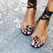 Women Leopard Ring Toe Lace Up Flat Casual Rome Sandals - Black