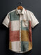 Mens Vintage Print Color Block Button Up Short Sleeve Shirts - Apricot