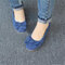 Women Bowknot Folded Egg Roll Breathable Ballet Flat Dance Shoes - Blue