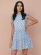 Floral Print Tiered Lace Ruffle Sleeve Midi Dress - Blue
