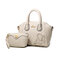 Ladies Stylish Flower Empaistic 2PC Handbag Clutch PU Leather Shell Bags - White