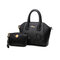 Ladies Stylish Flower Empaistic 2PC Handbag Clutch PU Leather Shell Bags - Black