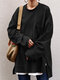 Einfarbiges, geschlitztes Saum-Taschen-Langarm-Lose-Freizeit-Sweatshirt für Damen - Schwarz
