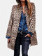 Leopard Print Long Sleeve Casual Plus Size Jacket - Beige