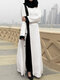 Solid Color Patchwork Contrast Long Sleeve Button Dress - White