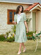 Plaid Check Print Short Sleeve Stitch Dress For Women - Green