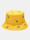 Unisex Cotton Solid Color Coconut Tree Pattern Embroidery Fashion Sun Protection Bucket Hat - Yellow