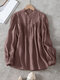 Solid Button Front Stand Collar Long Sleeve Blouse - Cameo
