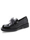 Sapatos Mocassins Black Mocassins Femininos com Fita Confortável Embelezado com Biqueira Quadrada - Preto