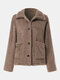Solid Color Plush Button Pocket Long Sleeve Casual Coat for Women - Khaki