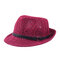 Women Caddice Weave Gridding Breathable Curl Brim Addition Leather Belt Fashion Jazz Hat  - Red 2