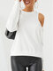 Women Solid Color Loose Off Shoulder Long Sleeve Casual Blouse - White