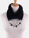 Vintage Artificial Pearl Flower Oval Beads Beaded Pendant Patchwork Solid Plush Alloy Scarf Necklace - Black