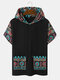 Camisetas con capucha de manga corta con doble bolsillo y estampado geométrico tribal para hombre - Negro