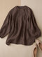Lantern Sleeve Asymmetrical Button Solid Stand Collar Blouse - Coffee