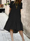 فستان متوسط الطول كاجوال من القطن بكشكشة ومنخفضة وحافة عالية - أسود