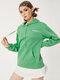 Letter Embroidered Pocket Casual Hoodie - Green