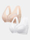 Women Front Closure Wireless Floral 2PCS Bras - White + Nude