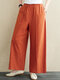Solid Elastic Waist Casual Cropped Pants with Pocket - Orange
