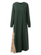 فستان بأكمام طويلة وطبعة منقوشة غير منتظمة للنساء - أخضر