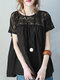 Повседневная блузка с короткими рукавами и кружевом в стиле пэчворк для отдыха - Черный