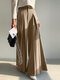 Women Solid Pleated Casual Wide Leg Pants With Pocket - Khaki