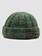 Unisex Acrylic Knitted Solid Color Striped Crochet Color-match Patch Warmth Brimless Beanie Landlord Cap Skull Cap - Dark Green