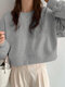 Einfarbiges, schulterfreies, langärmliges Sweatshirt mit Rundhalsausschnitt Damen - Grau