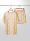 Plus Size Women Hearts Print Short Sleeve Pajamas Sets - Yellow