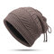 Men Women Winter Adjustable Warm Vogue Wool Stripe Knit Hat Outdoor Home Beanie Scarf Dual Use - Khaki