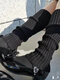Femmes coton tricoté couleur unie rayé couvre-jambes Pile bas Tube chaussettes - Noir