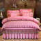 4Pcs/set Velvet Bedding Set Roman Holiday Style Twin Full Queen King Duvet Cover Bed Skirt - Pink