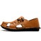 Men Hand Stitching Hole Breathable Soft Water Friendly Leather Sandals - Brown