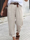 High Waist Pockets Solid Color Casual Pants For Women - Beige