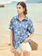 Blue And White Cloud Short Sleeve Button Front Shirt - Blue
