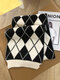 Unisex Cotton Knitted Color Contrast Argyle Pattern All-match Warmth Scarves - Black