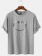 Mens Cotton Funny Emojis Print Breathable Loose Round Neck T-Shirts - Grey