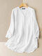 Solid Loose Pocket Button Front Long Sleeve Blouse - White