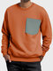Mens Contrast Pocket Crew Neck Casual Pullover Sweatshirts Winter - Orange
