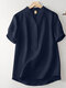 Solid Button Short Sleeve Casual T-shirt - Navy
