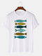 Mens Opposite Fishes Pattern Short Sleeve 100% Cotton T-shirts - White
