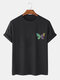 Mens Ombre Reflective Butterfly Graphic Cotton Short Sleeve T-Shirts - Black