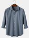 Mens Simple Solid Color Lapel Casual Fit High Low Hem Long Sleeve Shirts - Blue