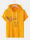 Mens Plum Bossom Character Print Short Sleeve Drawstring Hooded T-Shirts - Yellow